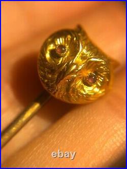 Art Nouveau 18k gold antique brooch pin owl sculpture animal motif Jugendstil