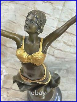 Art Nouveau 20 Élégant Bronze Statue Sculpture Danseuse Nu Femme Classique