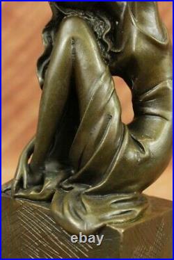 Art Nouveau Beau Assis Fille Bronze Sculpture Marbre Base Figurine Artwork