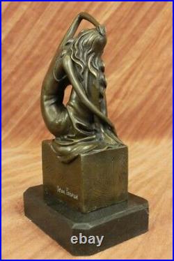 Art Nouveau Beau Assis Fille Bronze Sculpture Marbre Base Figurine Artwork