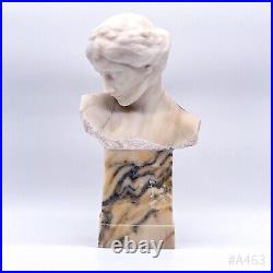 Art Nouveau Buste De Albâtre Blanc Marbre Sur Culot Femme Sculpture 36 CM