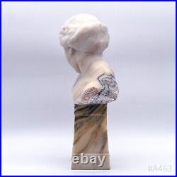 Art Nouveau Buste De Albâtre Blanc Marbre Sur Culot Femme Sculpture 36 CM