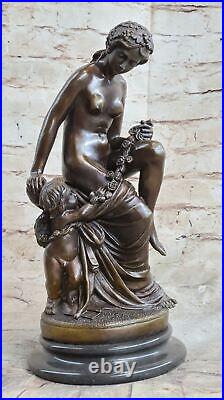 Art Nouveau Chair Vénus Avec Bébé Ange Classique Ouvre Par Moreau Bronze Statue