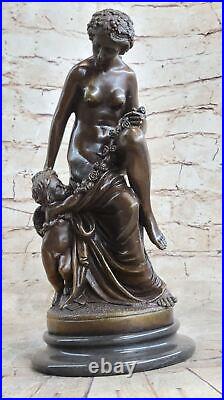 Art Nouveau Chair Vénus Avec Bébé Ange Classique Ouvre Par Moreau Bronze Statue