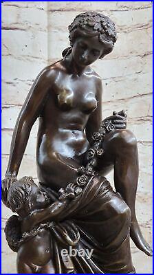 Art Nouveau Chair Vénus Avec Bébé Ange Classique Ouvre Par Moreau Bronze Statue