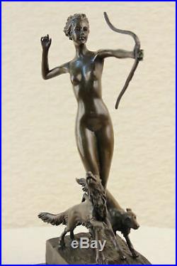 Art Nouveau Diana Nemorensis Main Fabriqué Femelle Guerrier Bronze Sculpture