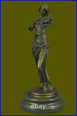 Art Nouveau Fonte Femelle Violon Lecteur Bronze Sculpture Marbre Figurine Solde