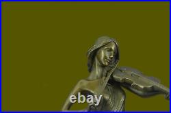 Art Nouveau Fonte Femelle Violon Lecteur Bronze Sculpture Marbre Figurine Solde
