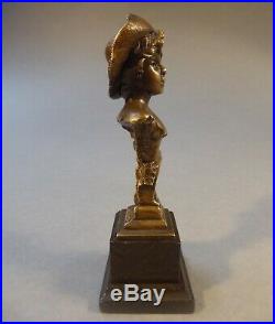 Art Nouveau Miniature Figure de Bronze Femme Buste Sculpture Belle Epoque 13 cm