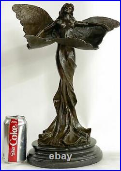 Art Nouveau Papillons Ange Érotique Sexe Statue Figurine Bronze Sculpture