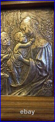 Art Nouveau Plaque bas-relief Ch. Bertault Vierge à l'enfant St. Jean-Baptiste