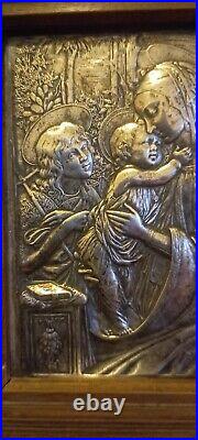 Art Nouveau Plaque bas-relief Ch. Bertault Vierge à l'enfant St. Jean-Baptiste