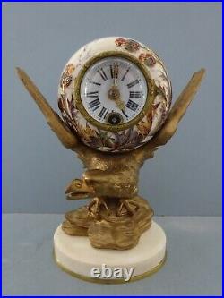 Art Nouveau Rare Horloge Pendule Boulangère Chardons + Sculpture Aigle Bronze