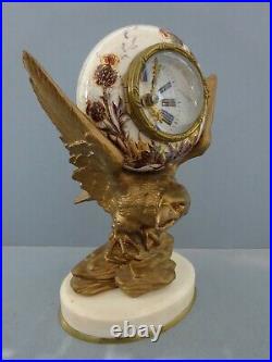 Art Nouveau Rare Horloge Pendule Boulangère Chardons + Sculpture Aigle Bronze