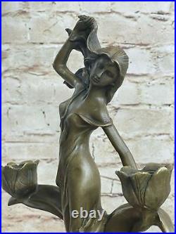 Art Nouveau Sexy Nymphe Bougeoir Bronze Musée Qualité Artwork Figurine Décor