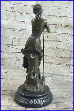 Art Nouveau Signée Moreau Grand Détail 100% Véritable Bronze Sculpture Marbre