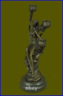 Art Nouveau Superbe Dame Candelabre Sculpture En Bronze Ouvre D'Art Statue LRG