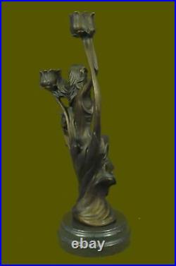 Art Nouveau Superbe Dame Candelabre Sculpture En Bronze Ouvre D'Art Statue LRG