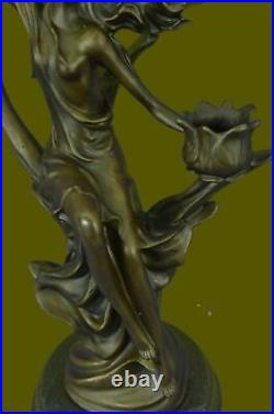 Art Nouveau Superbe Dame Candelabre Sculpture En Bronze Ouvre D'Art Statue LRG