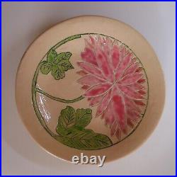 Art Nouveau poterie sculpture céramique assiette fleur rose vert France N7537