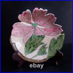 Art Nouveau poterie sculpture céramique barbotine assiette fleur France N7538