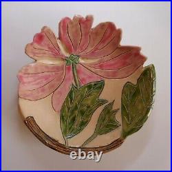 Art Nouveau poterie sculpture céramique barbotine assiette fleur France N7538