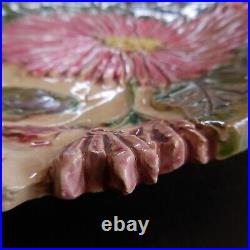 Art Nouveau poterie sculpture céramique barbotine assiette fleur fait main N7540