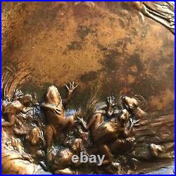 Assiette Fable LAFONTAINE Signé SANGLAN art nouveau Bronze vintage antique