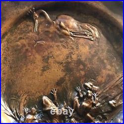 Assiette Fable LAFONTAINE Signé SANGLAN art nouveau Bronze vintage antique /