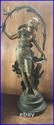 Auguste Moreau (1834-1929) Nymphe Sculpture en Régule Signée Statue Art Nouveau