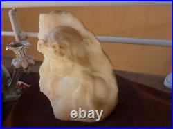 Bas relief buste de femme art nouveau sculpture albatre, fin 19ème, 18X15cm, 1,4kg