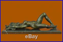 Beau Signé Art Nouveau Doré Bronze Sculpture Figurine Statue Nue Chair Fille