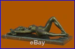 Beau Signé Art Nouveau Doré Bronze Sculpture Figurine Statue Nue Chair Fille