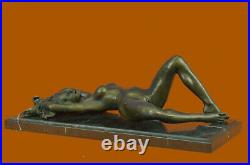 Beau Signé Art Nouveau Doré Bronze Sculpture Figurine Statue Nue Chair Fille