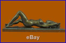 Beau Signé Art Nouveau Doré Bronze Sculpture Figurine Statue Nue Chair Fille