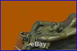 Beau Signé Art Nouveau Doré Bronze Sculpture Figurine Statue Nue Chair Fille