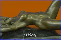 Beau Signé Art Nouveau Doré Bronze Sculpture Figurine Statue Nue Chair Fille