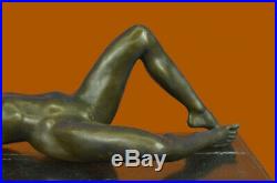 Beau Signé Art Nouveau Doré Bronze Sculpture Figurine Statue Nue Chair Fille