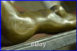 Beau Signé Art Nouveau Doré Bronze Sculpture Figurine Statue Nue Chair Fille