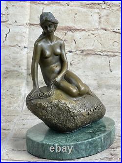 Beau Signée Style Art Nouveau Doré Bronze Sculpture Figurine Statue Nue Nu Fille