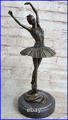 Bronze Ballerine Étirement Statue Avec Marbre Base Art Nouveau Décor Maison Sale