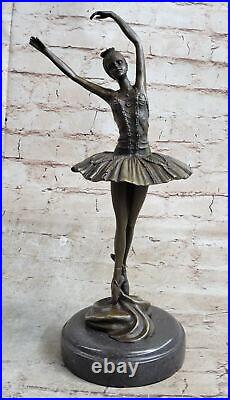 Bronze Ballerine Étirement Statue Avec Marbre Base Art Nouveau Décor Maison Sale