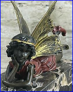 Bronze Fairy / Multicolore Patine Statue Style Art Nouveau non Signé