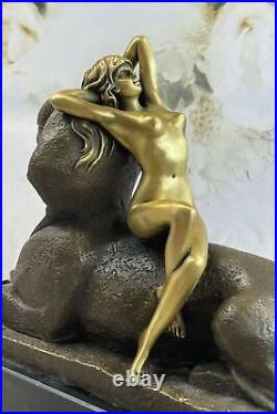 Bronze Sculpture Affaire Français Art Nouveau Par Herlinger Chair Nymphe Statue