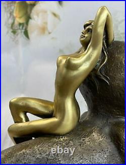 Bronze Sculpture Affaire Français Art Nouveau Par Herlinger Chair Nymphe Statue