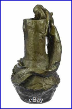 Bronze Sculpture Art Nouveau Femelle Sirène Vase Home Décoration Figurine Solde