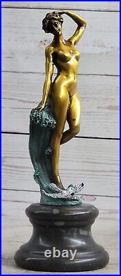 Bronze Sculpture, Main Fabriqué Statue Art Nouveau Érotique Nu Fille Avec Ouvre