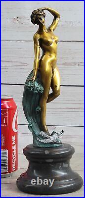 Bronze Sculpture, Main Fabriqué Statue Art Nouveau Érotique Nu Fille Avec Ouvre