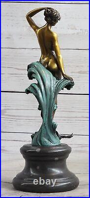 Bronze Sculpture, Main Fabriqué Statue Art Nouveau Érotique Nu Fille Avec Ouvre