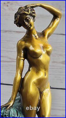 Bronze Sculpture, Main Fabriqué Statue Art Nouveau Érotique Nu Fille Avec Ouvre